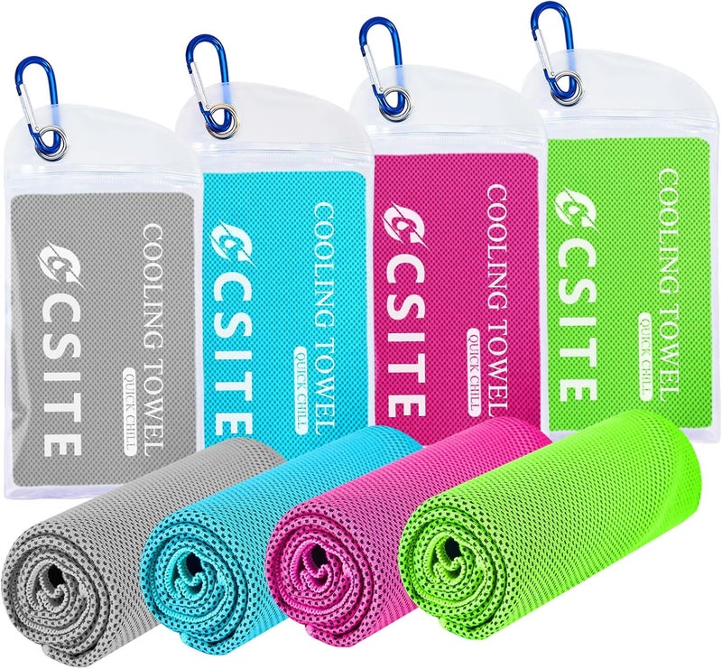 CASITE Cooling Towels for Neck and Face - 4 Pack 47x12 Inch Ice Cold Microfiber Towels, Soft & Breathable Cooling Towel for Hot Weather, Sports, Yoga, Workout, Running, Golf, Camping - Image 1